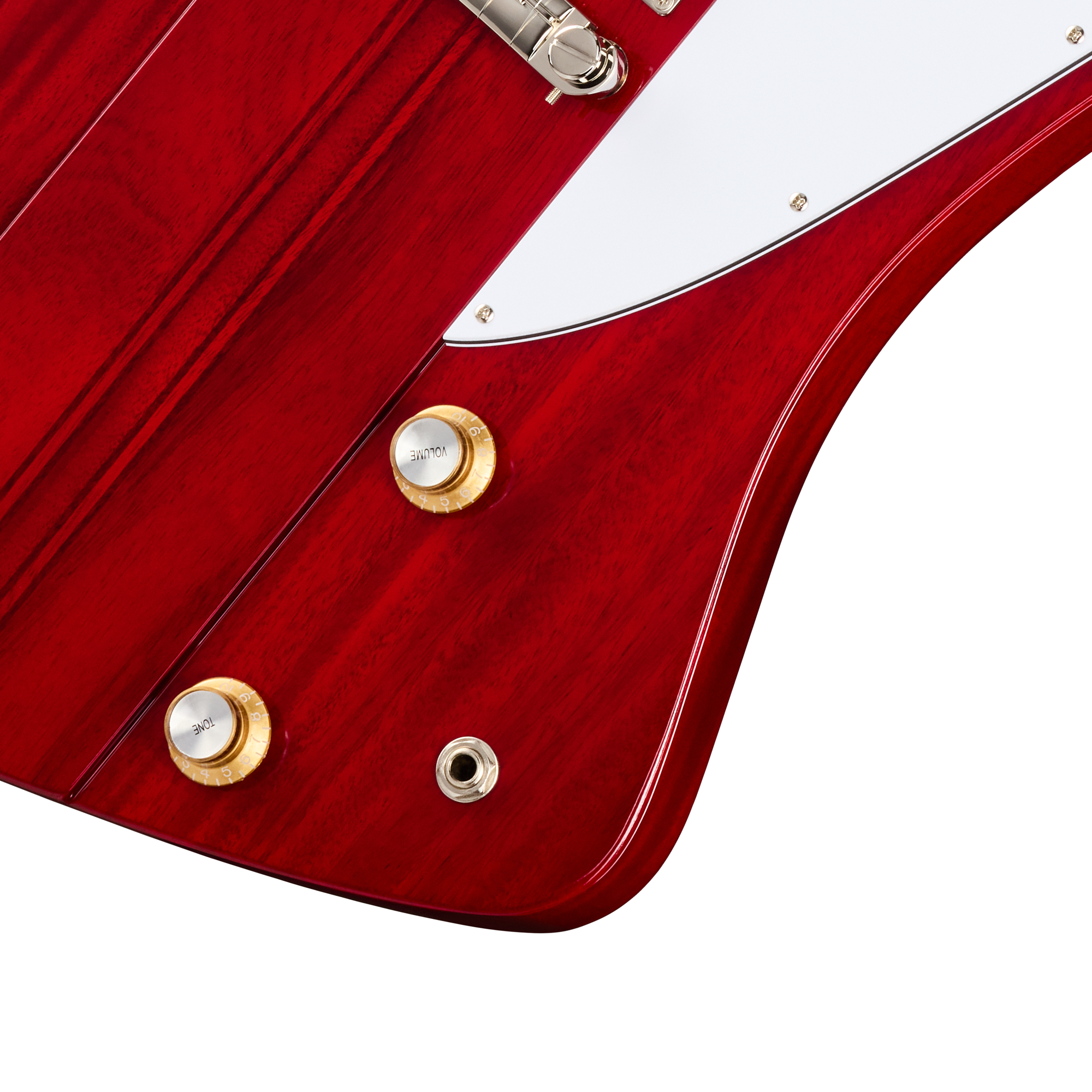 E-Gitarre, Mahagonikorpus, Rotes Hochglanzfinish, Weißes Schlagbrett, Goldfarbene Regler